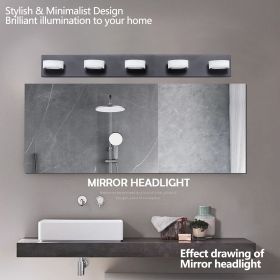 LED Modern Black 5-Light Vanity Lights Fixtures Over Mirror Bath Wall Lighting