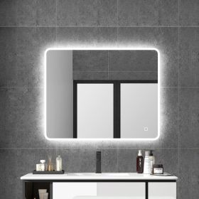 36 x 28 in. Large Rectangular Frameless Wall-Mount Anti-Fog LED Light Bathroom Vanity Mirror