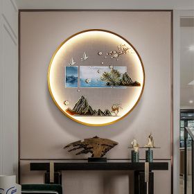 Three Dimensional Relief Entryway Decorative Painting Lamp Circular Background Wall Landscape Mural Lamp (Option: 8802x-70x70cm 220v)