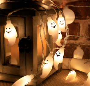 Halloween Battery Remote Control USB LED String Lights (Option: White ghost-2meters 10lights warm white)