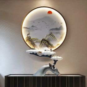 Three Dimensional Relief Entryway Decorative Painting Lamp Circular Background Wall Landscape Mural Lamp (Option: 8801x-70x70cm 220v)