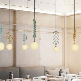 Simple Bar Restaurant Study Cafe Macaron Leaf Chandelier (Option: Half moon blue-Belt bulb)