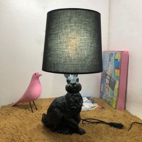 Bedroom Bedside Lamp Living Room Children's Room Study Resin Animal Rabbit Decorative Table Lamp (Color: Black)