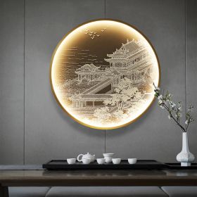 Three Dimensional Relief Entryway Decorative Painting Lamp Circular Background Wall Landscape Mural Lamp (Option: 8818x-70x70cm 220v)