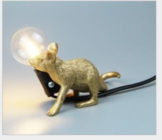 Resin Animal Mini Mouse Decorative Lamp (Option: With Light Source-Golden Lying Mouse)