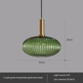 Bar Restaurant Chandelier Personalized Simple Striped Single-head Paint Green Glass Lantern Chandelier (Option: LED4W Warm Light-C Green)