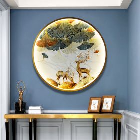 Three Dimensional Relief Entryway Decorative Painting Lamp Circular Background Wall Landscape Mural Lamp (Option: 8808x-70x70cm 220v)