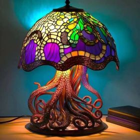 Colored Glass Plant Series Desk Lamp (Color: Octopus desk lamp, Style: Battery mounted version)