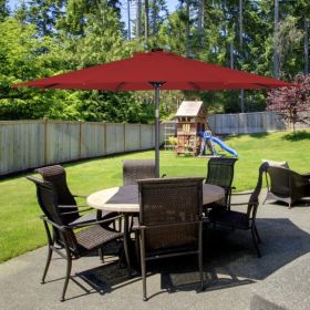 10 Feet Patio Solar Umbrella with Crank and LED Lights (Color: wine)