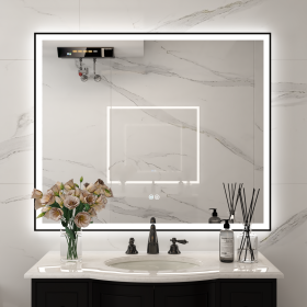 LED Lighted Bathroom Wall Mounted Mirror with High Lumen Anti-Fog Separately Control Dimmer Function Large Size (Color: Black, size: 48x40 inches)