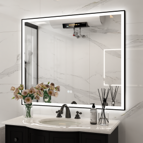 LED Lighted Bathroom Wall Mounted Mirror with High Lumen Anti-Fog Separately Control Dimmer Function Large Size (Color: Black, size: 60x40 inches)