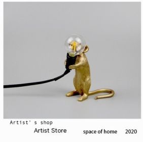 Resin Animal Mini Mouse Decorative Lamp (Option: AU Without Light Source-Golden Standing Mouse)