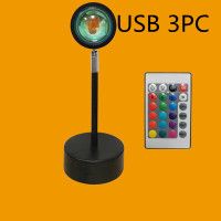 Upgrade Rainbow Sunset Projector Lamp Atmosphere Light Home Coffee Shop Background Wall Decoration Remote Control Sunset Lamps (Option: Remote control 3pc-12W-USB)