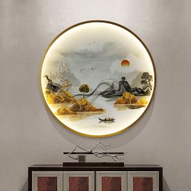 Three Dimensional Relief Entryway Decorative Painting Lamp Circular Background Wall Landscape Mural Lamp (Option: 8811x-50x50cm 220v)