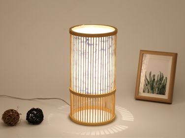 Tea Room Bamboo Woven Table Lamp Study Night Light Adjustable Light Warm Zen Bedside Lamp (Option: Blue white porcelain trump-Push button switch)